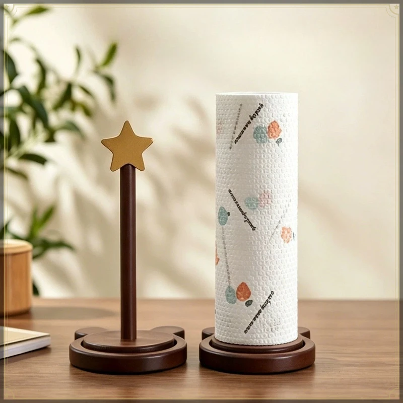 Wooden Creative Design Kitchen Paper Towel Holder Multifunctional Kitchen Plastic Wrap Paper Roll Storage Rack Tissue Organizer
