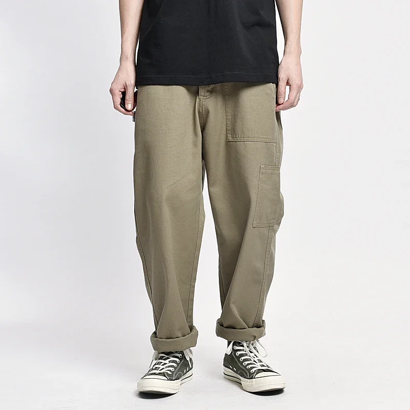 Safari Style! Multi-pocket Cargo Trousers Men Loose Straight Casual Baggy Pants Mens Work Canvas Pants