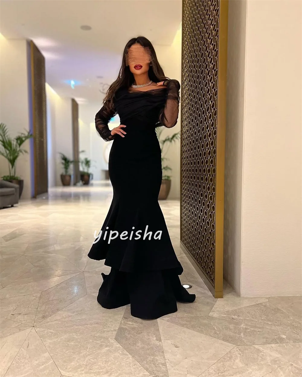 تخصيص جودة عالية مطابقة جيرسي Ruched حورية البحر خارج على الكتف فساتين طويلة فساتين مناسبة مخصصة الأحجام المتاحة