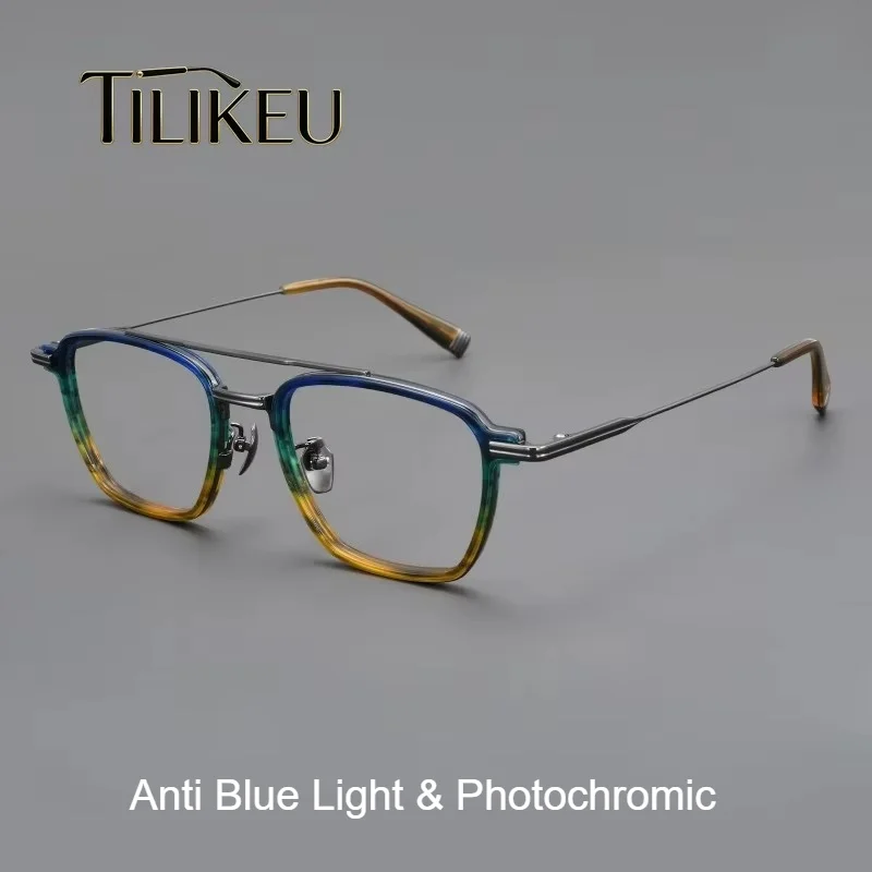 165mm Oversized Double Bridge Pure Titanium Glasses Frame Men Computer Blue Light Blocking Photochromic Prescription Glasses New