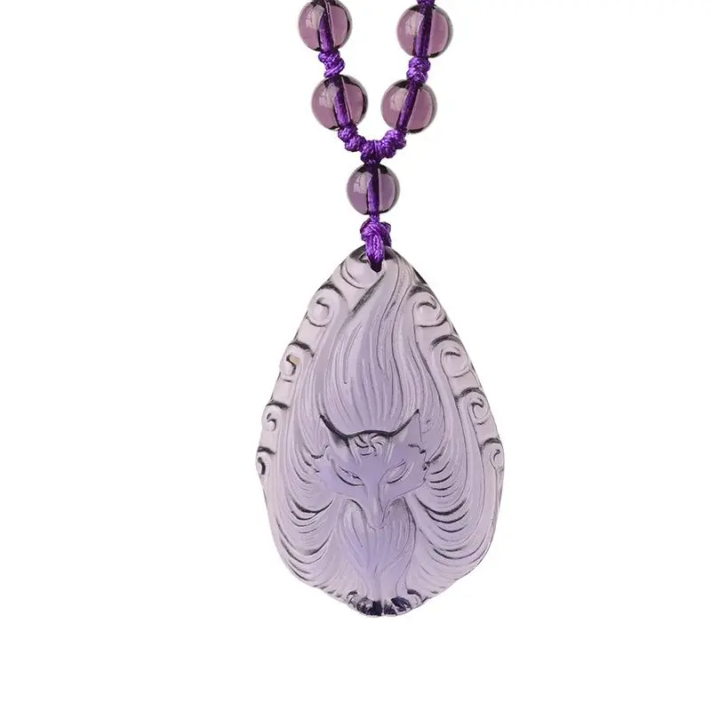 Good Lucky Amethyst Nine-Tail Fox Pendant Lucky Men's and Women's Portable Pendant Linghu Purple Peach Blossom Marriage Necklace