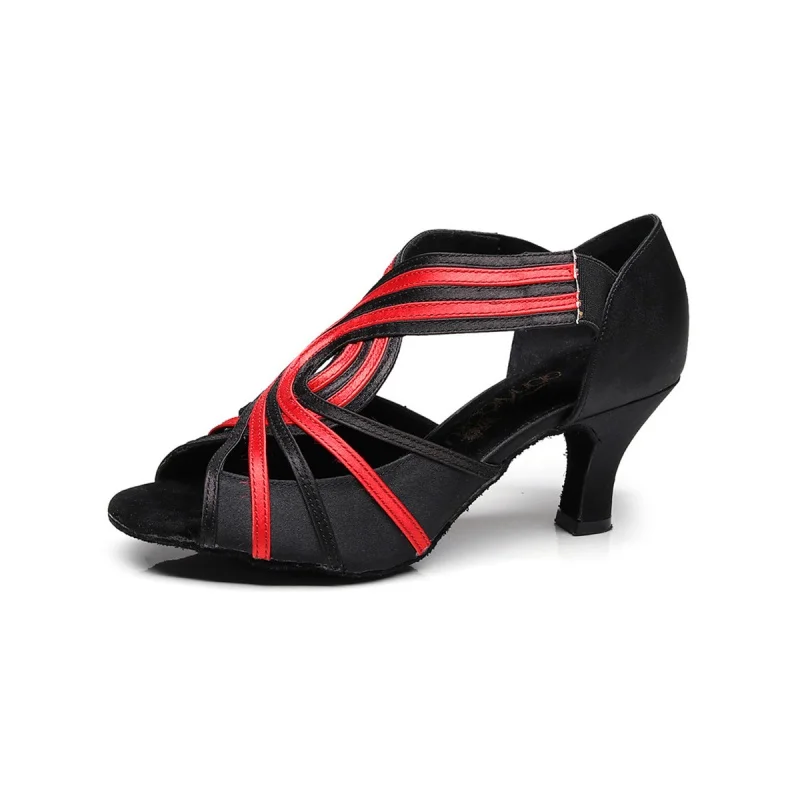 Sexy European and American Cross-Border Latin Dance Shoes Female Salsa Dancing Shoes Mid and Low Heel Black Red Dancing Shoes La