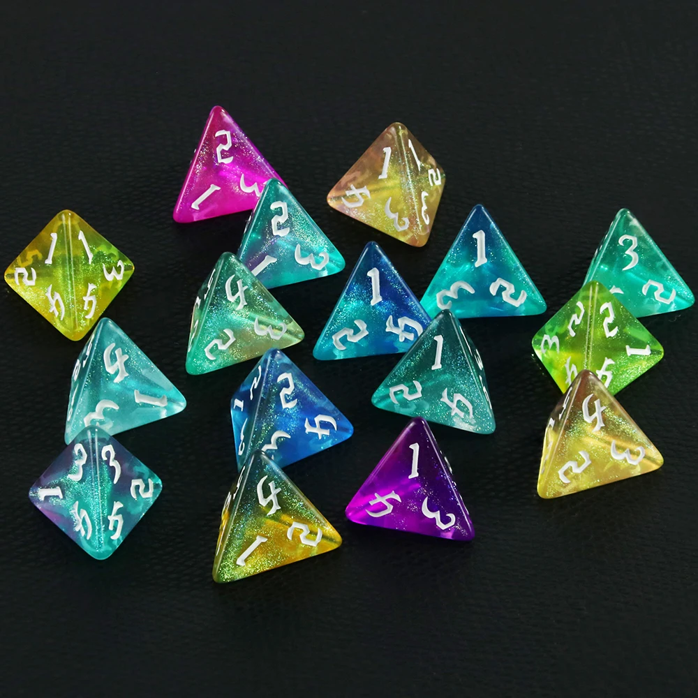 D4 Mixed Colours Polyhedral Dice High Quality 4 Sided Colourful Glitter Dice for Math Teaching Playing Tabletop Games