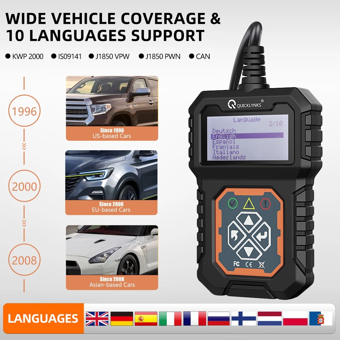 QUICKLYNKS T31 Car Full OBD2/EOBD Scanner Check Auto Engine System Car Auto Diagnostic Tools Automotive Professional Code Reader