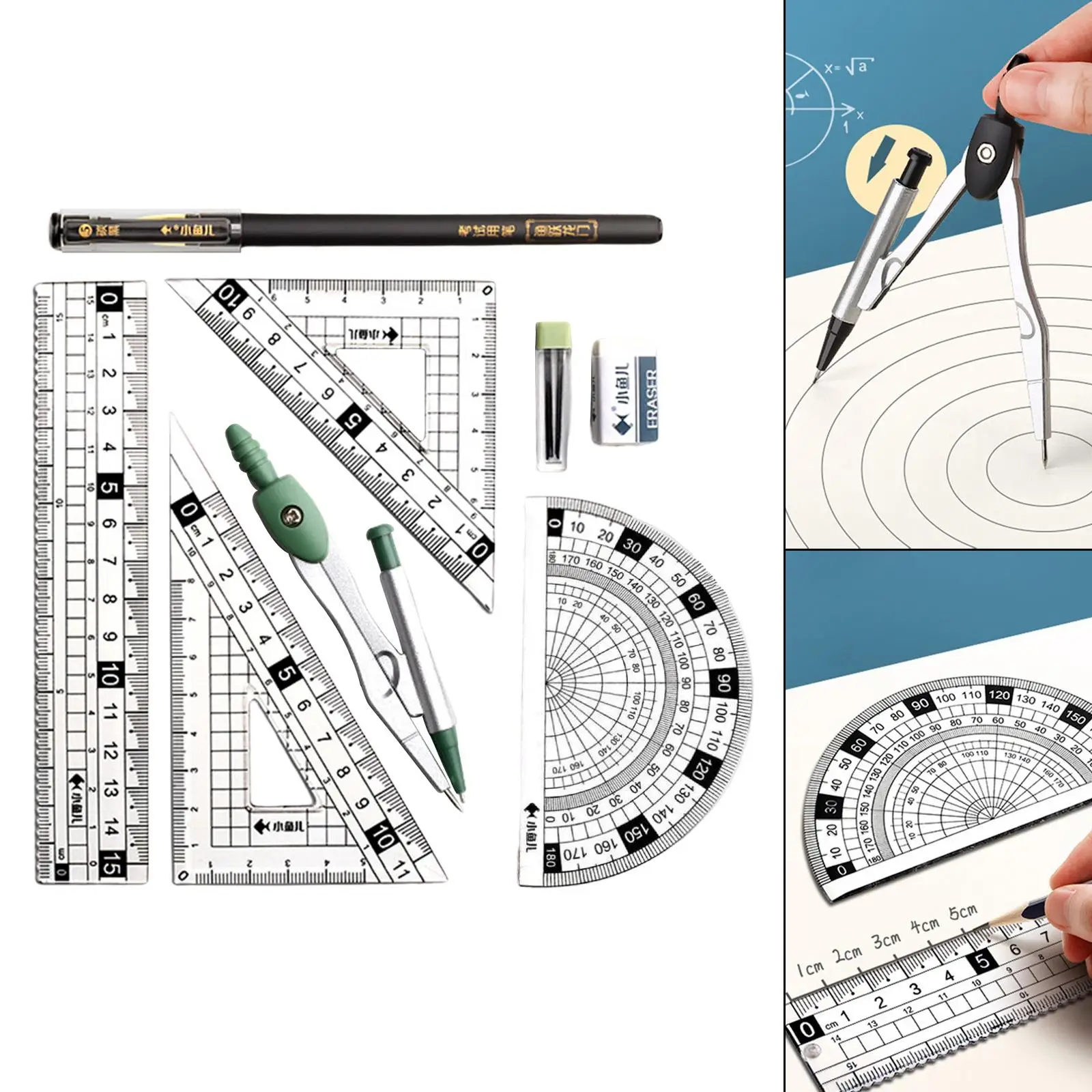 مجموعة مسطرة الرياضيات الهندسية مع أداة رسم متعددة الوظائف منقلة وبوصلة لمكتب دراسة الطلاب #4