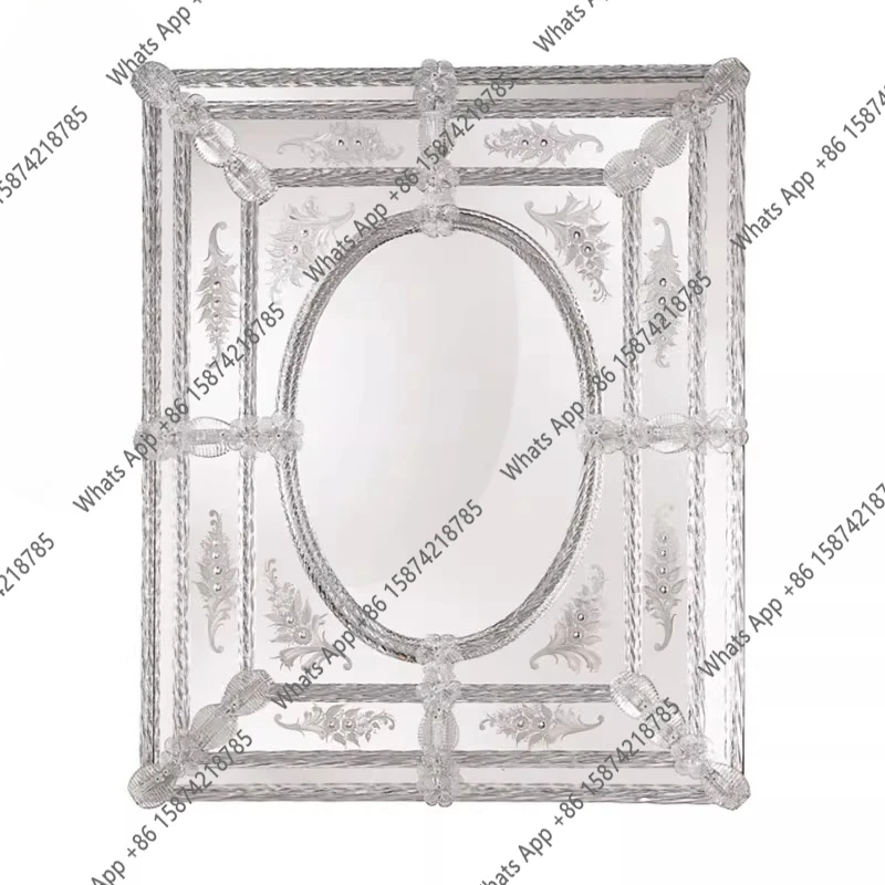 Luxury European Retro Hand-Carved Glass Makeup Mirror Wall Mounted Oval Premium Decorative Mirror
