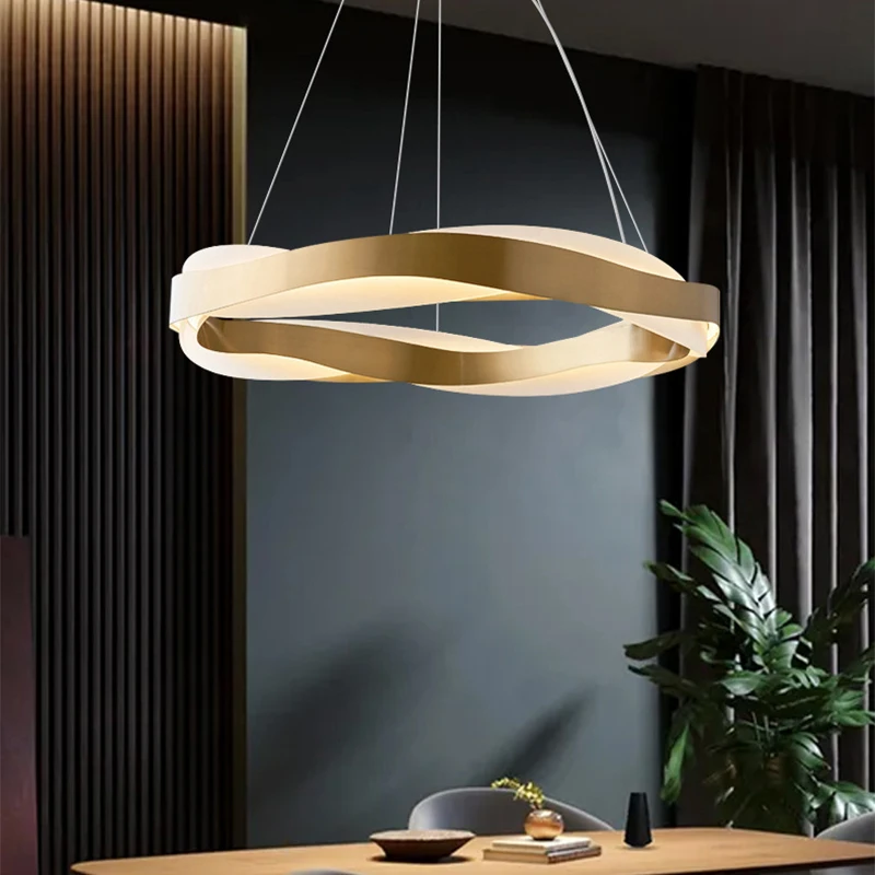 Nordic Led Chandelier Gold Black Color Home Brushed Rings Ceiling Mounted Pendant Lamp Lighting for Living Room Crystal Light