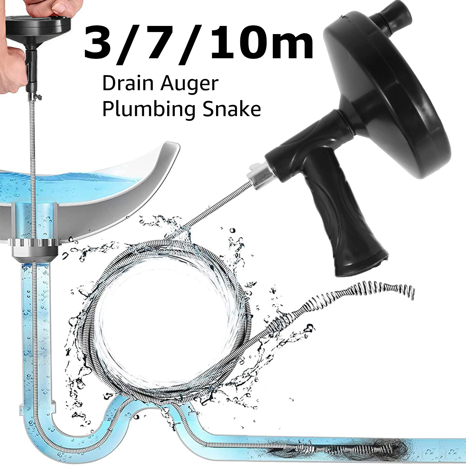 3/7/10M Auger Clog Remover Tool Kitchen Drain Pipe Sewer Unblocker Hair Blockage Cleaner Tool for Bathroom Shower Sink Toilet