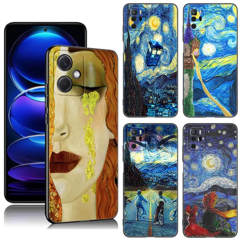 Starry Night Van Gogh Black Silicone Phone Case For Xiaomi Redmi Note 10 11 11S 12 13 4G 8 9 11T Pro 5G Plus 8T 9S 10S 12S