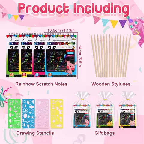 12~36pcs 어린이를위한 레인보우 스크래치 노트 레인보우 매직 스크래치 종이 세트 교실 크리스마스 선물 생일 파티 호의