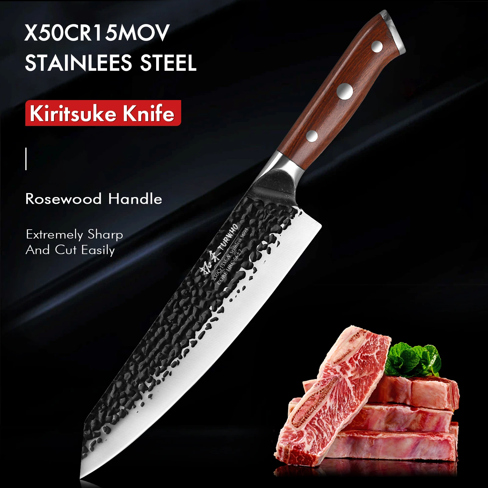 

TURWHO 8.5" Handmade Chef Knife X50CR15MOV Stainless Steel Japanese Kitchen Knives Kiritsuke Slicing Meet Cutting Cooking Tools