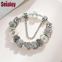 Seialoy Heart Charm Bracelets For Women Men Original Streamer Crystal Beaded Women Bracelet Bangle Jewelry Gifts