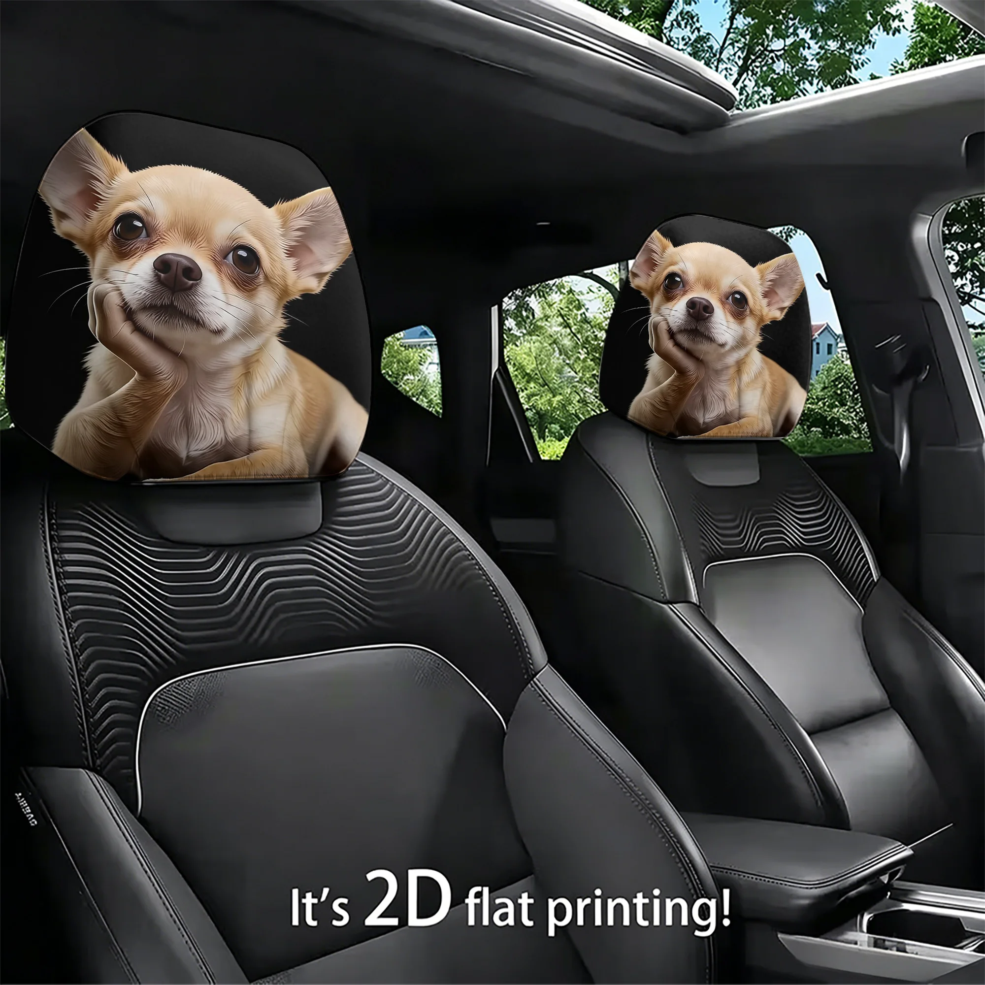 2pcs cute Chihuahua car headrest covers to add a charming touch to your car interior. Does not include stuffing. Easy to install