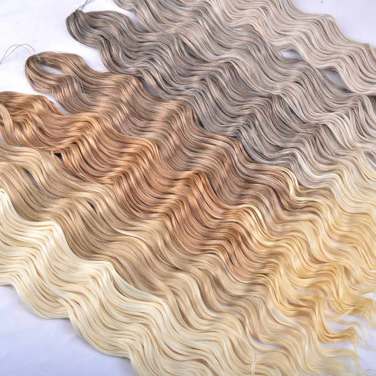 Cabello Anna, trenza de ganchillo para mujer, extensiones de cabello trenzado sintético suelto de onda profunda, 24 pulgadas, Rubio degradado, giro rizado profundo