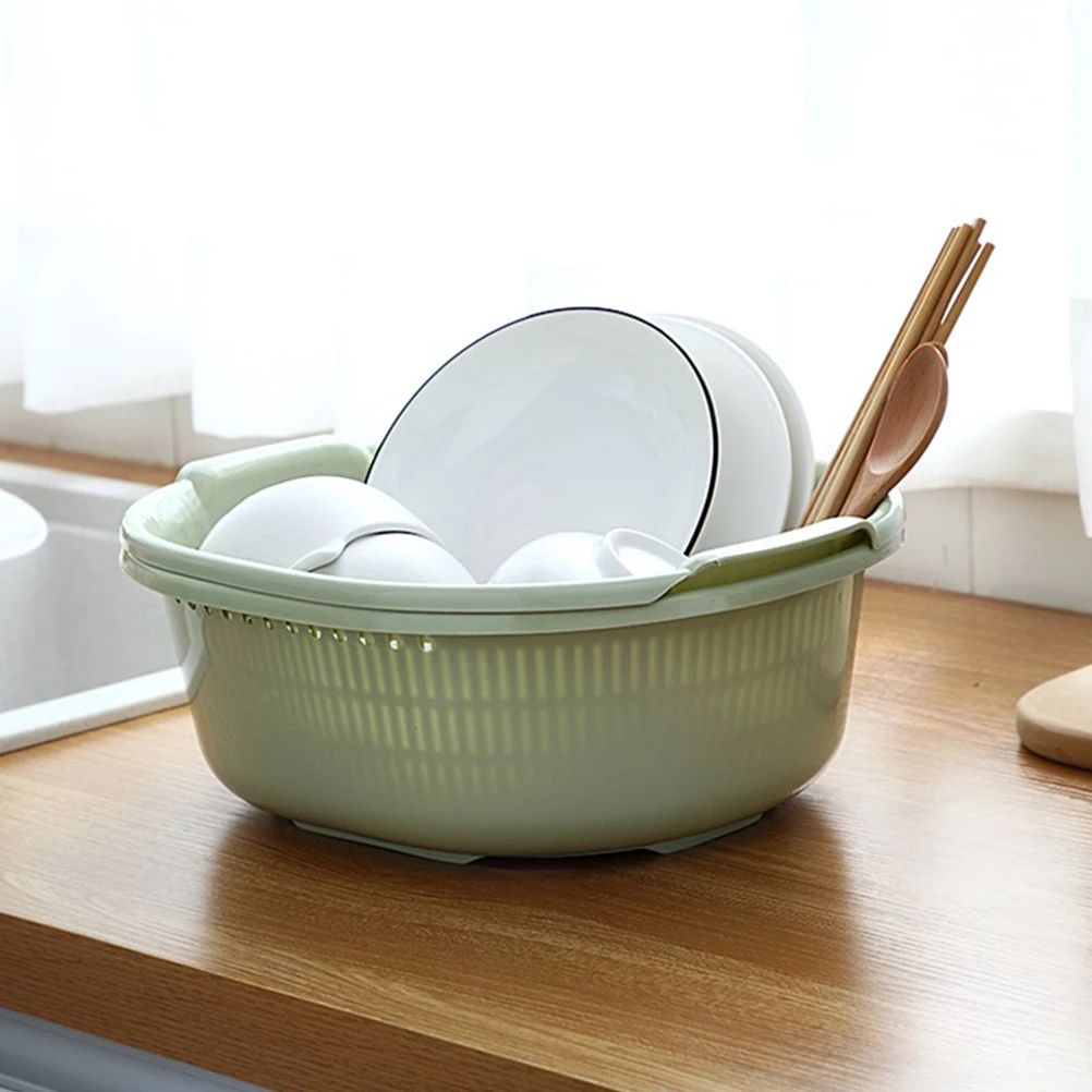 

2 in Strainer Vegetable Basket Colander Colanders Stackable Double Layer Fruit Green