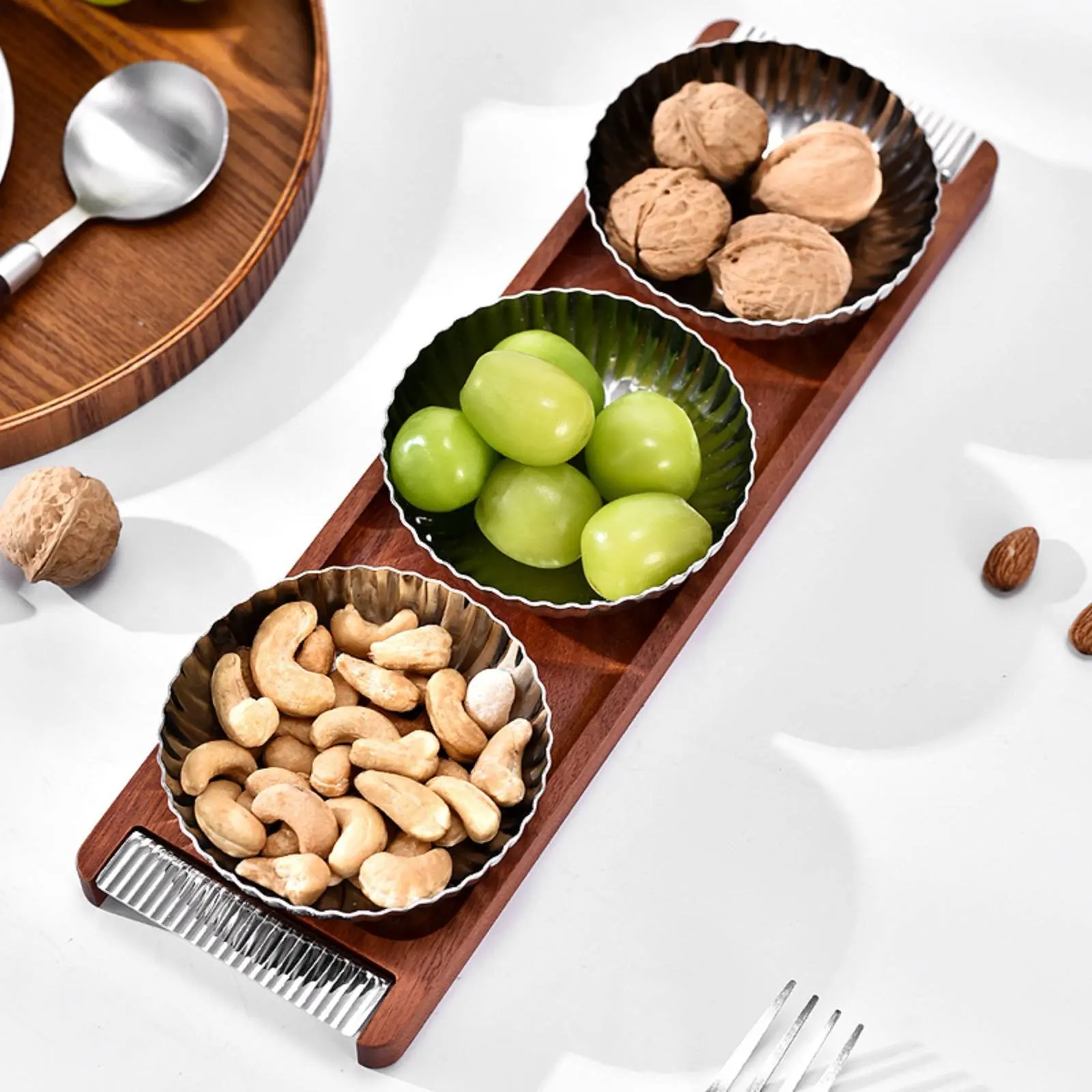 3 Pieces Snack Bowl Set 304 Stainless Steel 3 Compartment Snack Tray Easy to Clean Three Section Serving Dish for Tea Table, Liv