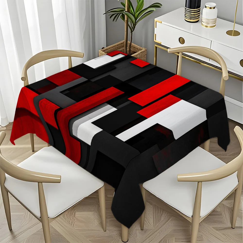 A single-color geometric tablecloth, featuring a red and black block pattern design, is highly suitable for...zyc