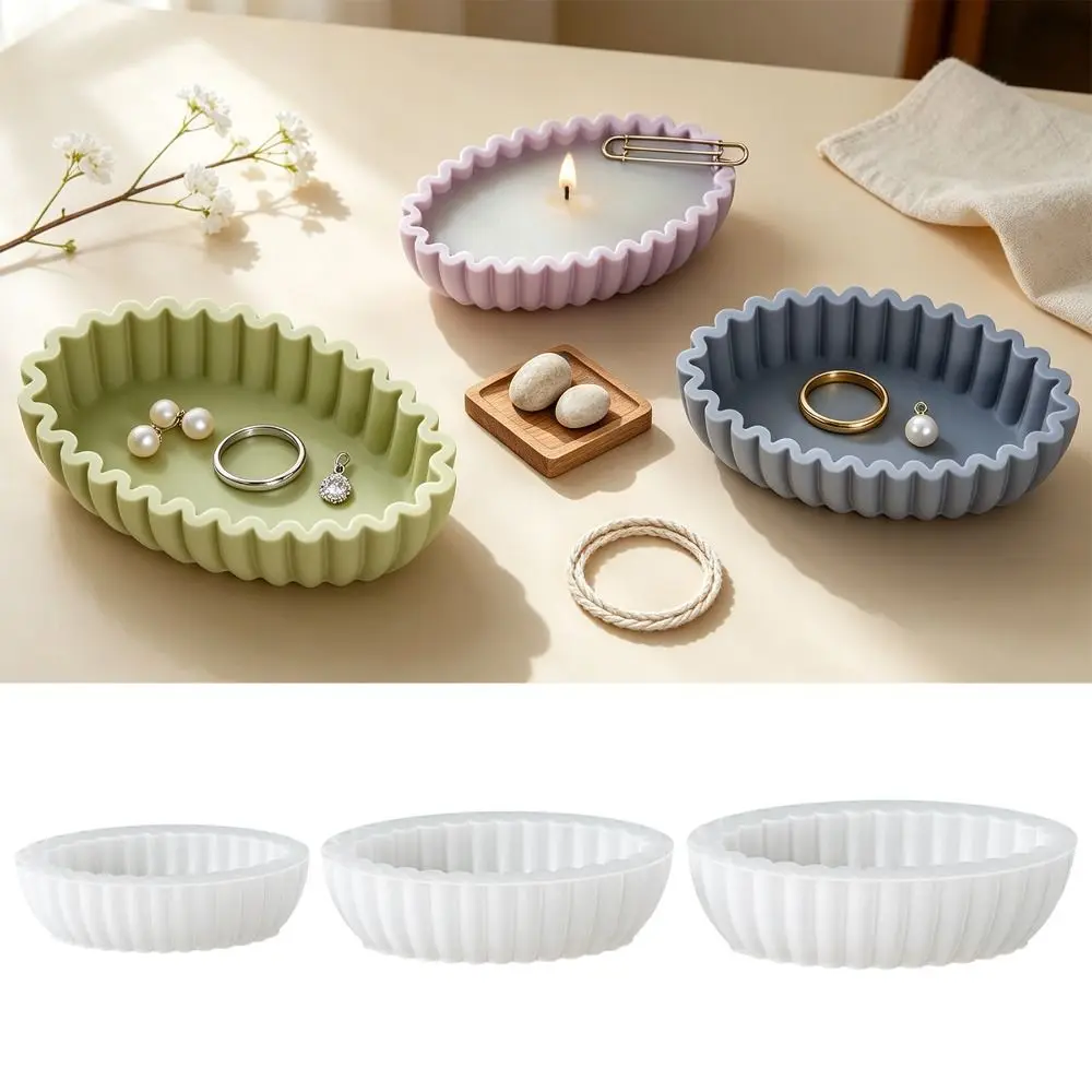 New Oval Shape Wavy Edge Tray Mold S/M/L Reusable Resin Concrete Mold Handmade Striped Design Flower Pot Mold Soap Making