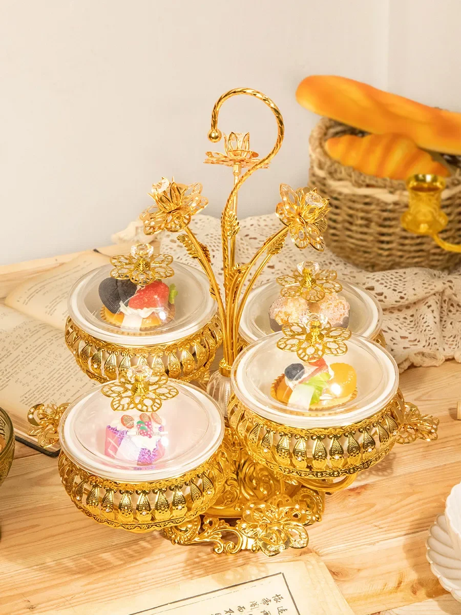 Light luxury retro metal grid household fruit plate snack plate snack tea snack dried fruit candy high value storage