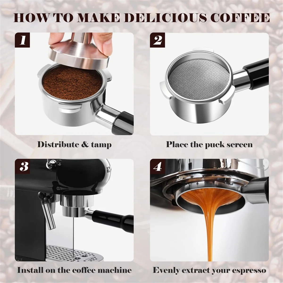 54mm 底なしポルタフィルター、パックスクリーンとステンレススチールフィルターバスケット付きエスプレッソ底なしポルタフィルター-ホット