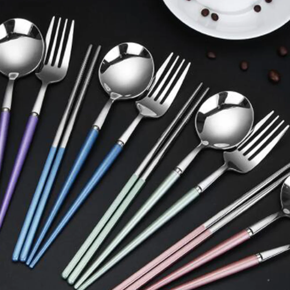 

3Pcs Stainless Steel Flatware Set Compact Spoon Chopsticks Fork Storage Case Kit Portable Travel Silverware for Camping Picnic