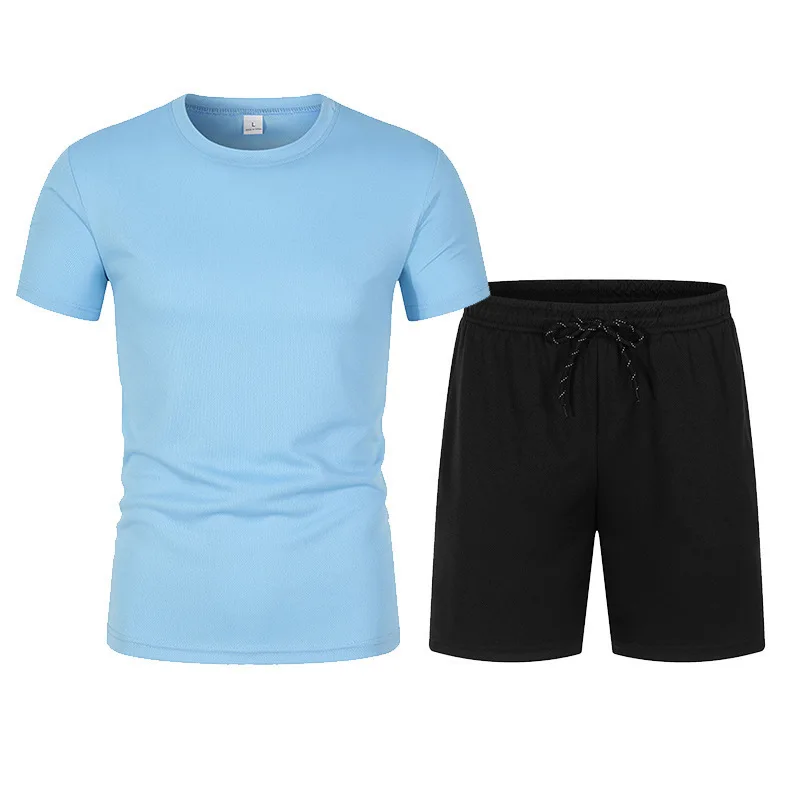 

Men's summer casual two-piece set, round-neck short-sleeved T-shirt & breathable mesh shorts, new trendy fitness sports outfit