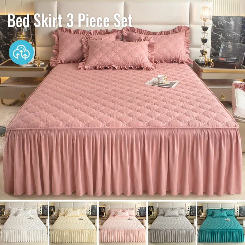 

Роскошная полиэстеровая юбка для кровати 180×200 см, комплект из 3 предметов, машинная стирка, подходит для дома и отелей, простой уход, декоративное украшение для кровати