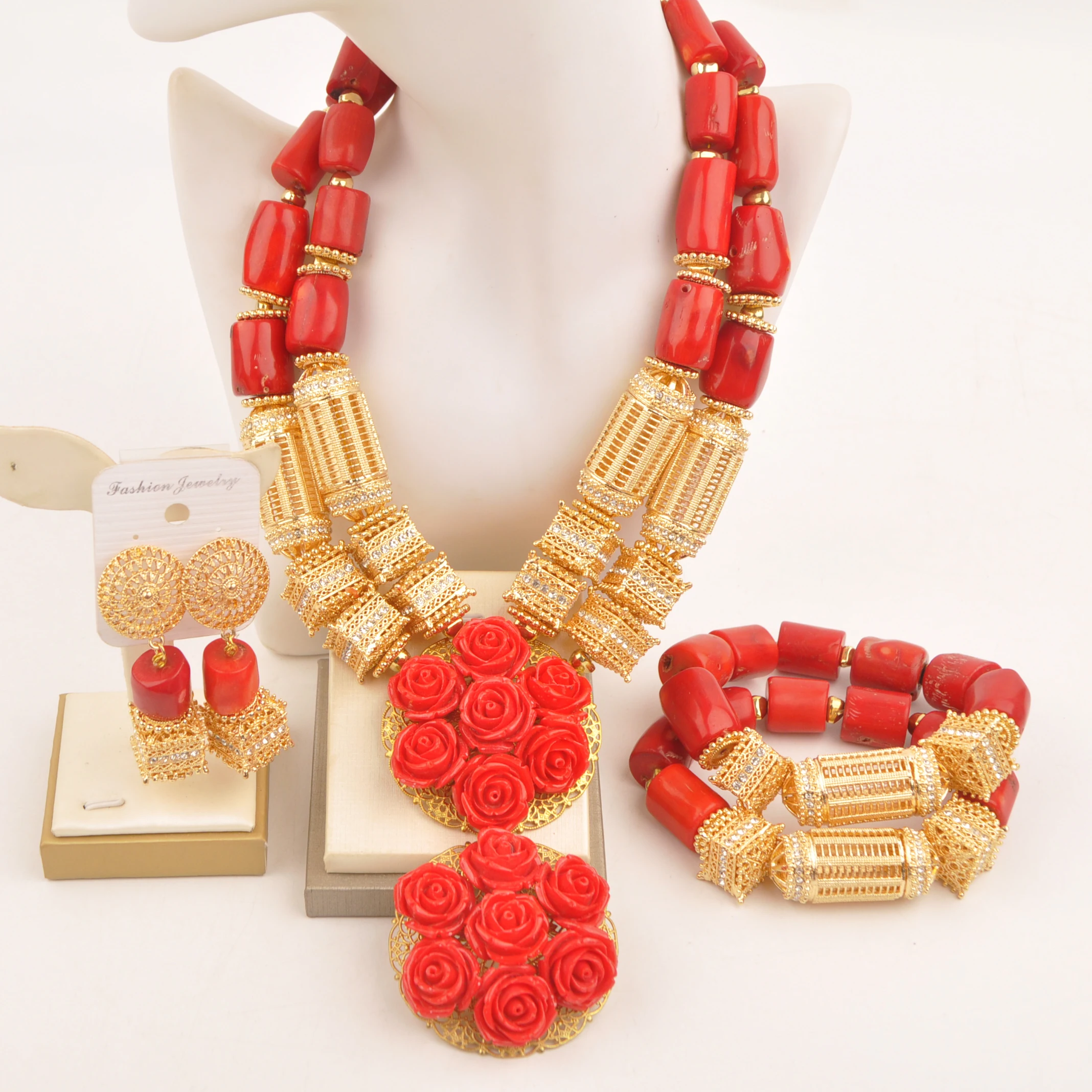 

Wedding Necklace Collection Nigeria African natural coral red fashion jewelry