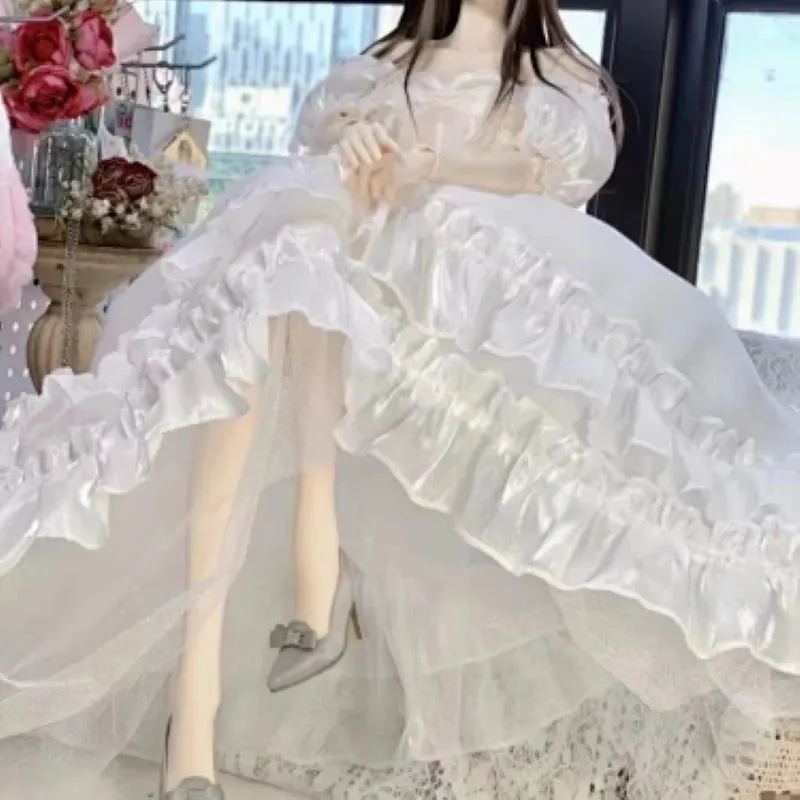 1/3 1/4 1/6 Scale BJD Doll Dress, Puff Sleeve Ruffle Lace Formal Dress, Princess Wedding Gown Doll Clothes Accessory - view 5