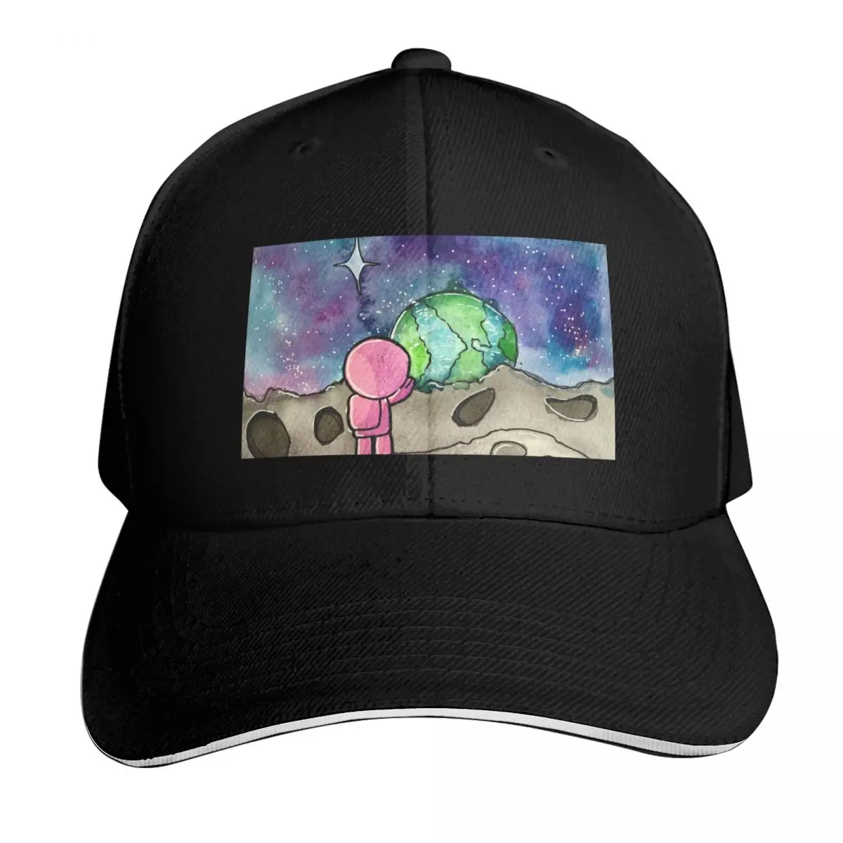 looking towards Earth kawaii space scene Baseball Cap Curved Brim Classic Fit Low Profile Unstructured Unisex for Men Women