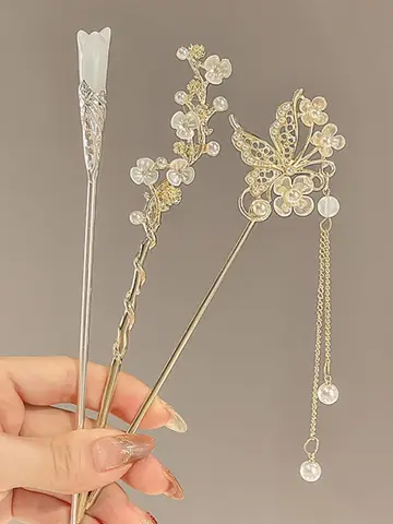 Elegant Chinese Style Hair Clip Tassel Hair Stick Traditional Floral Design Hairstyle Accessory Women Jewelry Hairpin Hairneedle