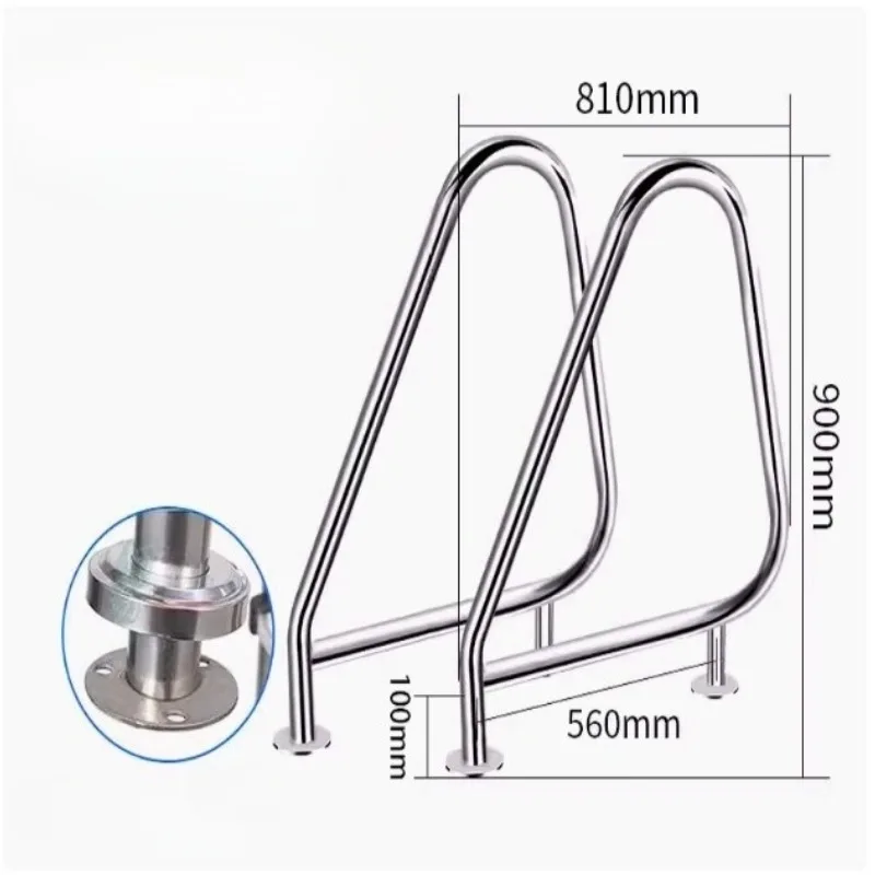 Single-post Pool Ladder Handrail, Silver 1.0 mm Thick Stainless Steel Pool Handrail, Pool Equipment Accessories