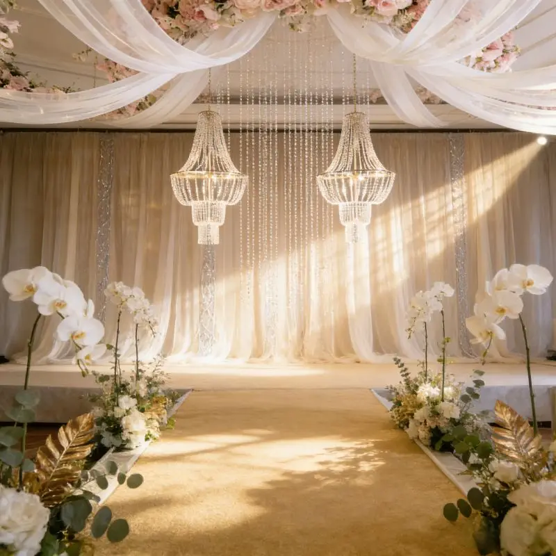 

Luxury Crystal Bead Curtain 2pcs Iron Art Pendant Lamp Elegant Hanging Decor for Wedding Hall Hotel Banquet Stage Party Props