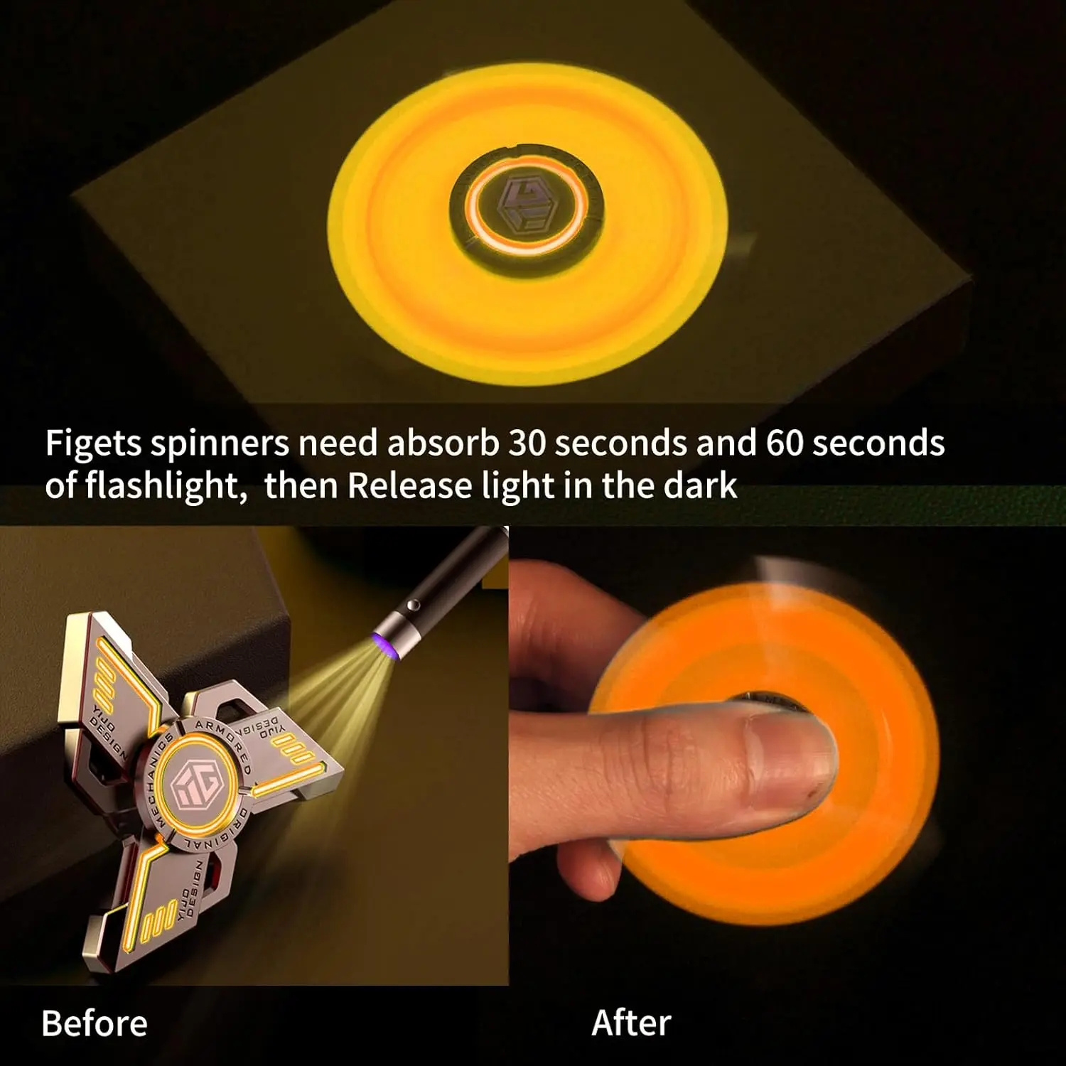 YIJOO Dark Knight Luminous Fingertip Kreisel EDC Sensory Toys Metal Mute Fidget Spinner Noctilucent Fidget Toys