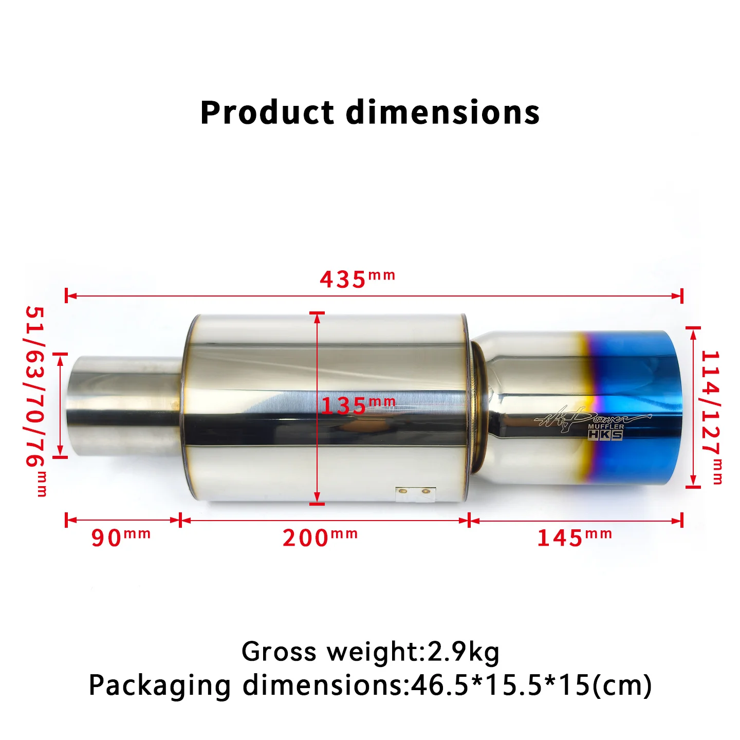 HKS Large Diameter Exhaust Outlet 127mm/114mm Muffler Tail Section for Car Modification JDM Player Style