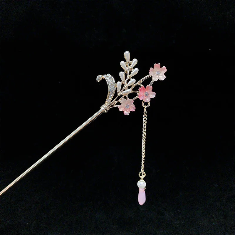 

Flower tassel hairpins, pearl rhinestone hair accessories, new Chinese-style plate hairpins, children's headwear accessories