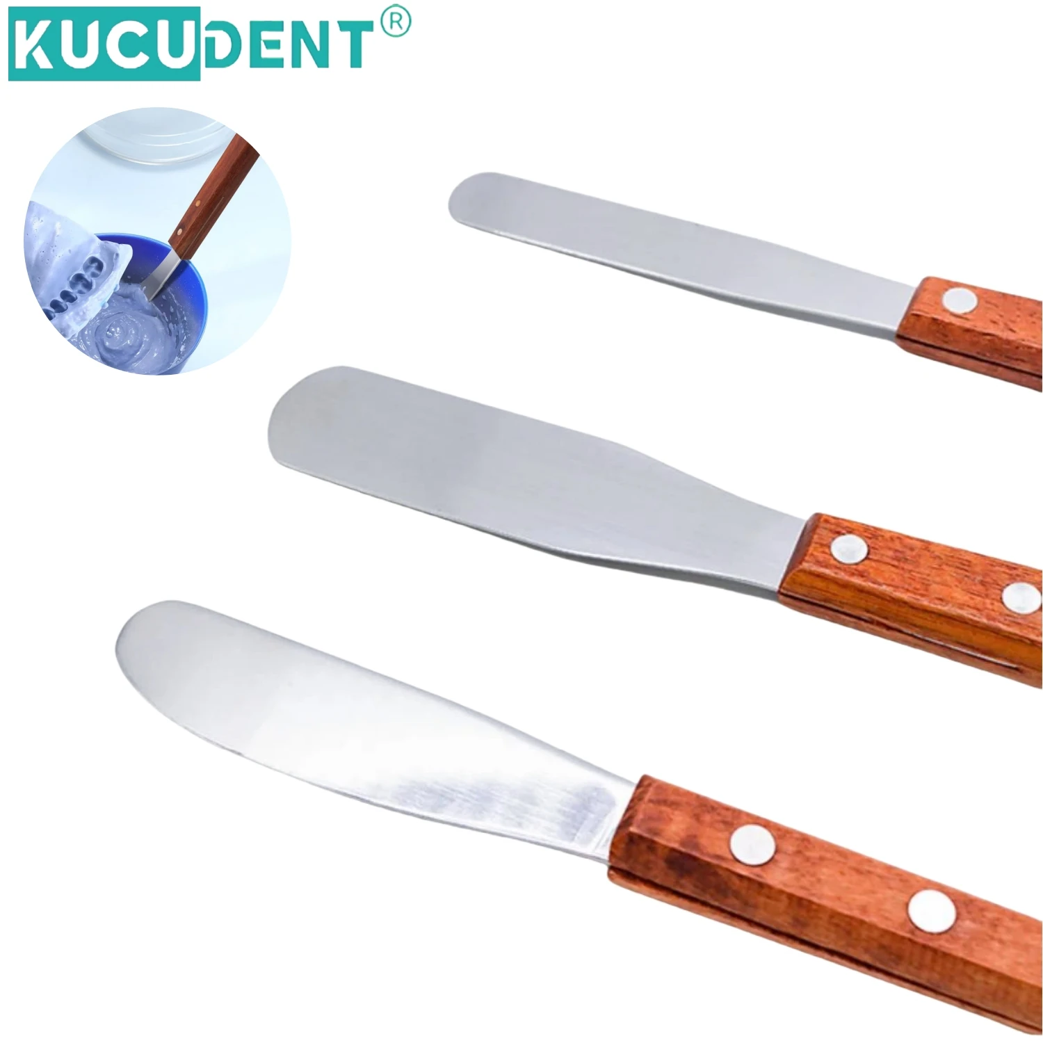 Dental Plaster Spatula Alginate Mixing Knife Wooden Handle Stainless Steel Spatula Cement Powder Impression Material Lab Tools