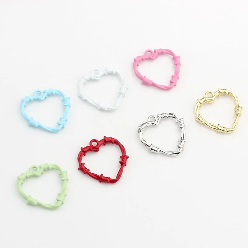

10pcs 23*24mm Candy Color Thorns Hollow Heart Charms Pendant Designer Charms Fit Jewelry Making DIY Jewelry Findings