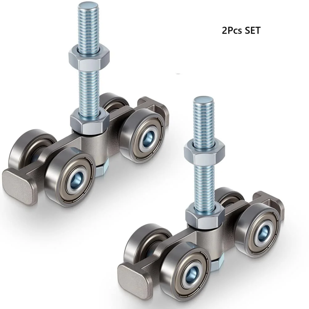 4 Wheel Silent Trolley Assembly Rollers Galvanized Steel For Barn Door Sliding Garage Door Strut Hardware Tools