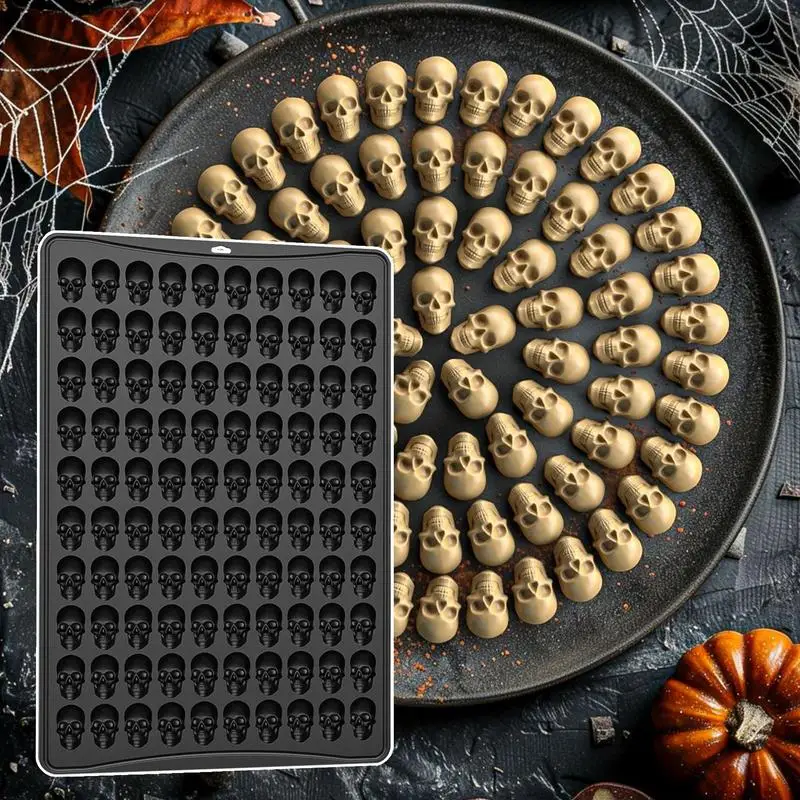 

100 grid Skull Gummy Molds Non-Stick Skull Ice Cube Silicone Mold Halloween Decoration Candy Whiskey Chocolate Soap Making Mould