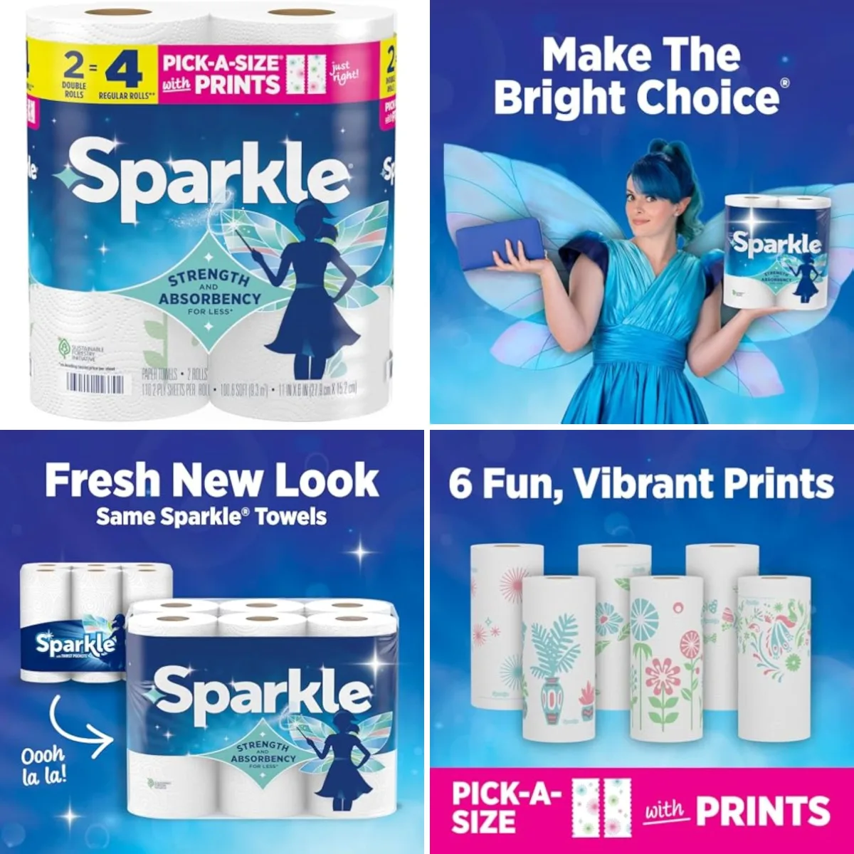 Pick-A-Size Paper Towels, Spirited Prints, 2 Double Rolls, Strong 2 Ply Towels for Kitchen Cleanup and Everyday Messes
