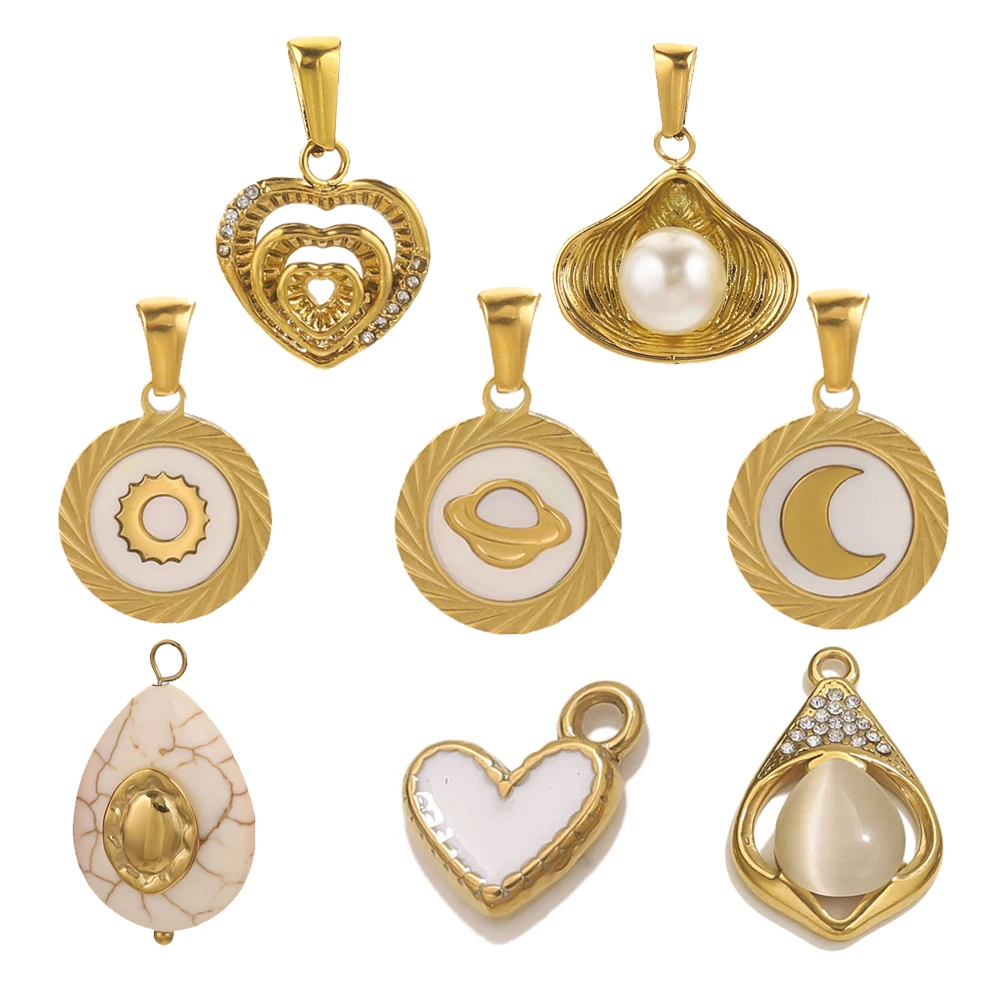 2/5 Stück Edelstahl 18 Karat vergoldet Anhänger Schmuck Pfirsich Herz rund Charm Charms DIY Damen Halskette Ohrringe hergestellt