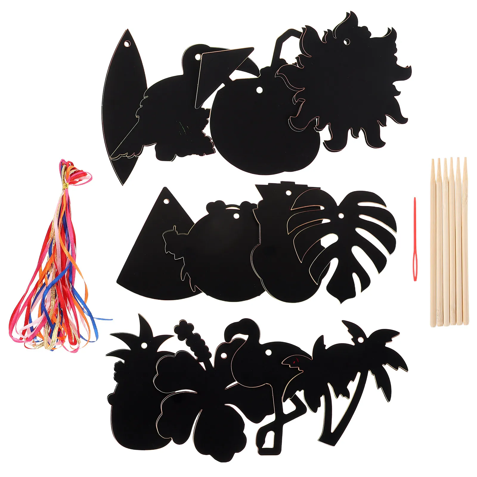 1Set Hawaiian Party Decoration Scratch Paper Crafts DIY Summer Creative Scratch Painting Cards Beach Pool Luau Birthday Favors