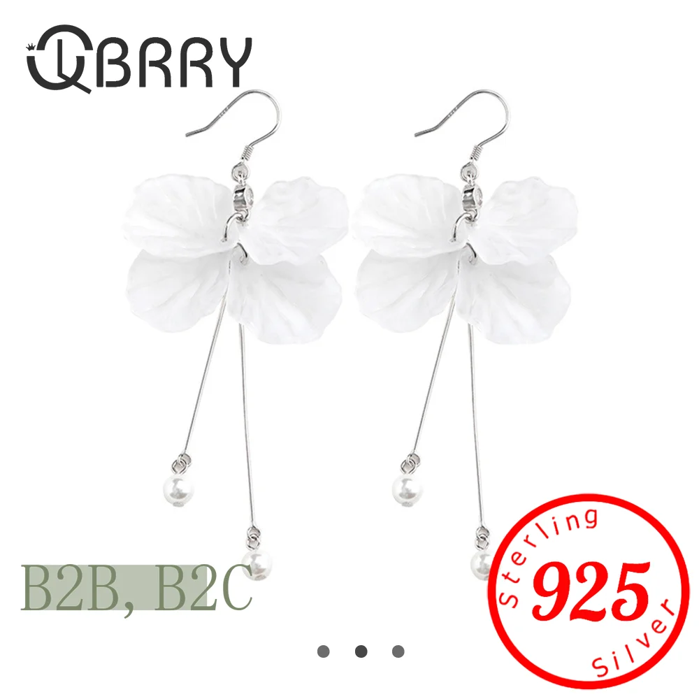 

Eternal Flower Pearl Earrings Women Long Temperament Sterling Silver Tassel Earrings Wedding Bridal Accessories