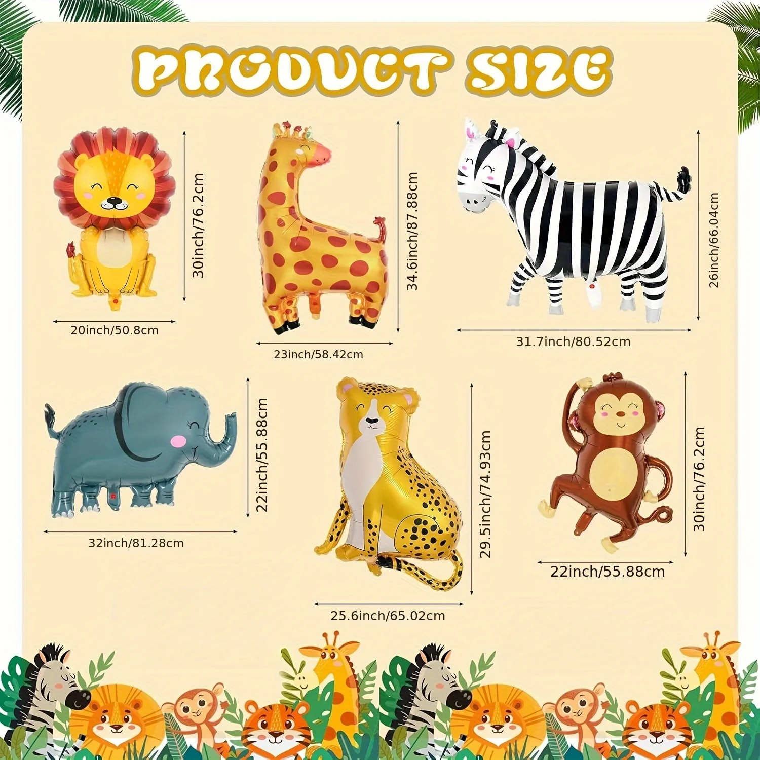 6pcs Jungle Safari Animal Balloons Birthday Party Decorations Giant Safari Balloon For Boy Wild One Theme Zoo Monkey Elephant Ze view 3