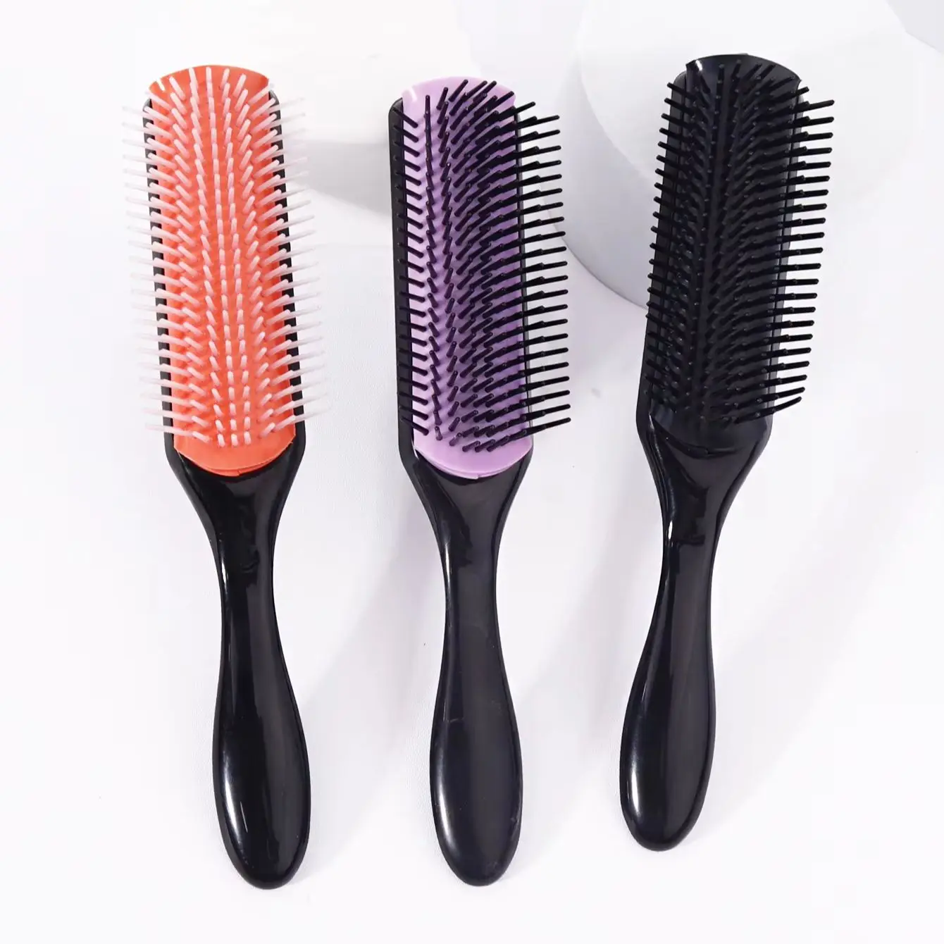 3 قطع من فرشاة تجعيد الشعر المصنوعة من النايلون متعددة الألوان مكونة من 9 صفوف، مناسبة لأنواع الشعر المختلفة وشعر مستعار حقيقي #5