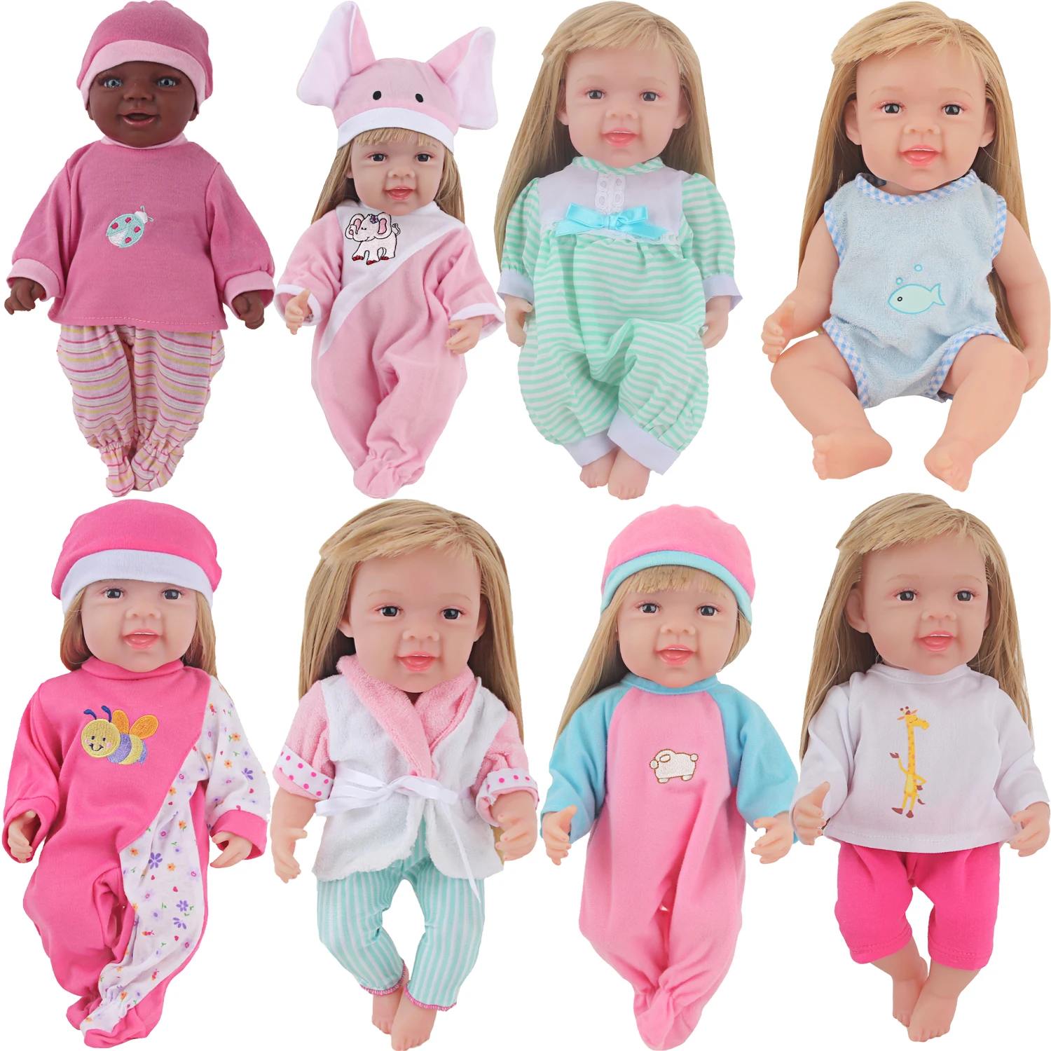 30Cm Baby New Born Doll Clothes Jumpsuit Outfit Pajamas Cartoon Giraffes, Fish, Bees, Beetles Clothes For 12 Inches  Girl Doll