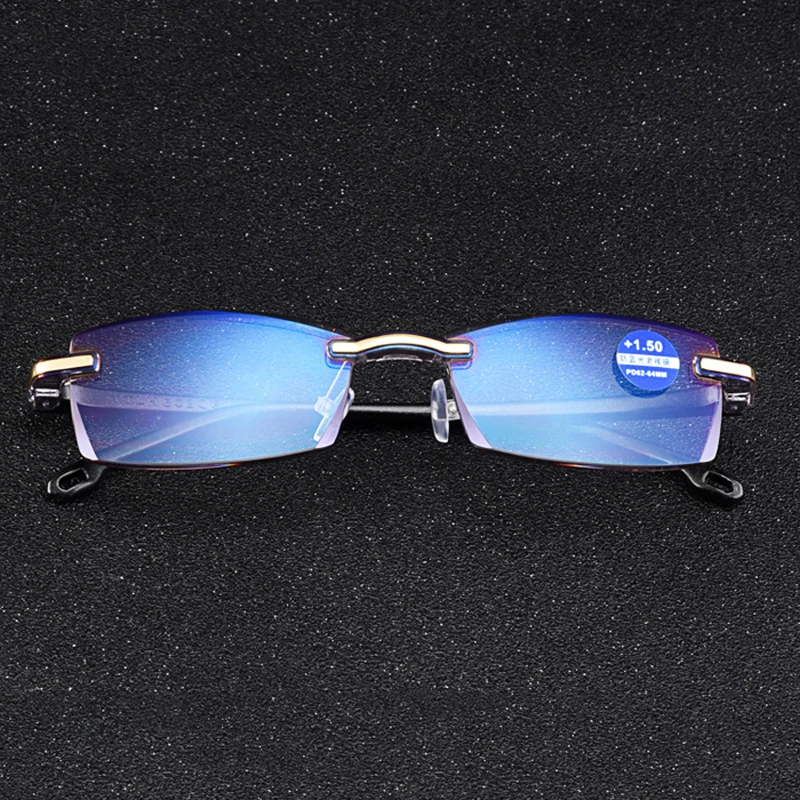 Reading Glasses Men Anti Blue Rays Presbyopia Goggles Women Vintage Rimless Eyewear Diopter +1.0 1.5 2.0 2.5 3.0 3.5 4.0