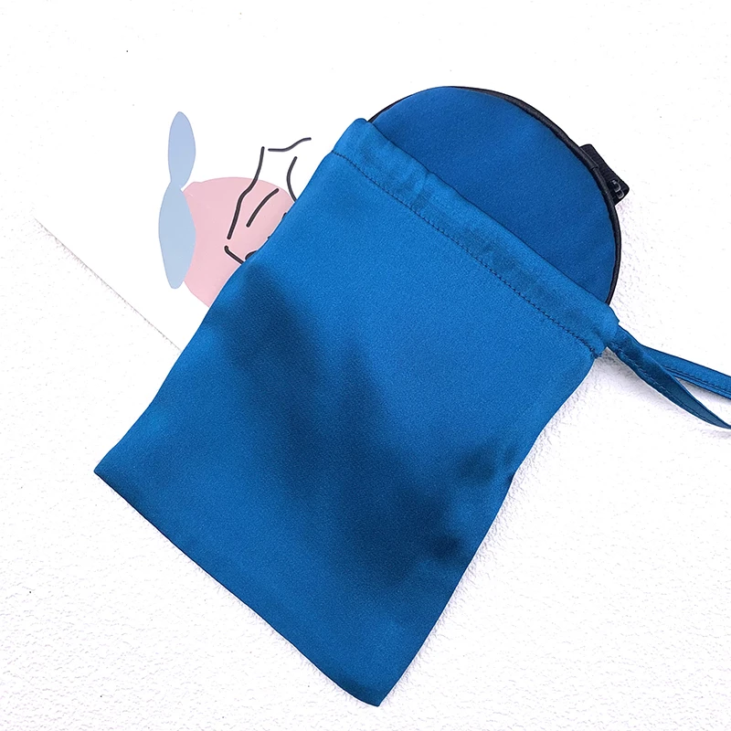 1PC Silk Sleep Eye Mask with 1PC 100% Silk Drawstring Bags Matched Color for Carry Easily