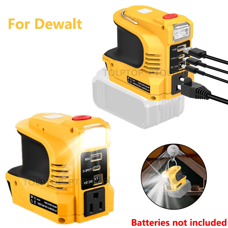 

Адаптер аккумулятора 180 Вт для литий-ионного аккумулятора Dewalt 20 В с быстрой зарядкой USB и Type-C, зарядное устройство постоянного тока 20 В в переменный ток, инвертор 110 В/220 В
